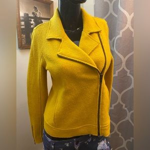 Tahary woman Moto Jacket size s/p Yellow Wool Viscose Coat Zip Up Collared